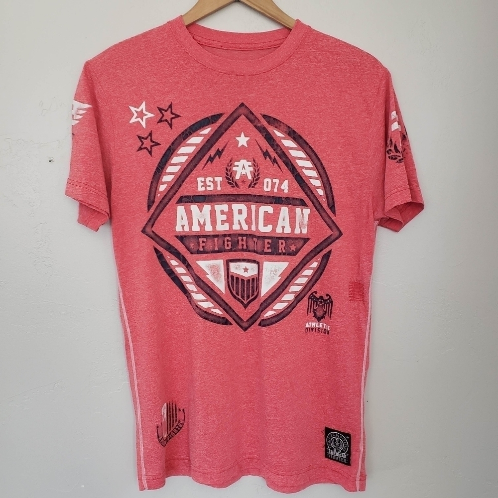 American Fighter Men's Medium Red Short Sleeve Graphic Tee Shirt Navy White